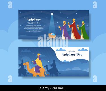 Happy Epiphany Day Horizontales Banner Flache Cartoon Handgezeichnete Vorlagen Illustration Stock Vektor