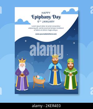 Happy Epiphany Day Poster Flat Cartoon Handgezeichnete Vorlagen Illustration Stock Vektor