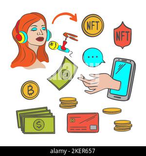 KOMPONIST E-Commerce Verkauf von Kunstwerken und Musikwerken Online-Netzwerk Internet-Technologie für den Handelsmarkt mit nicht-fungible Token mit Crypt Stock Vektor