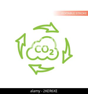 CO2 Linienvektorsymbol für Wolken und Pfeile. Symbol für den CO2-Verschmutzungszyklus. Stock Vektor