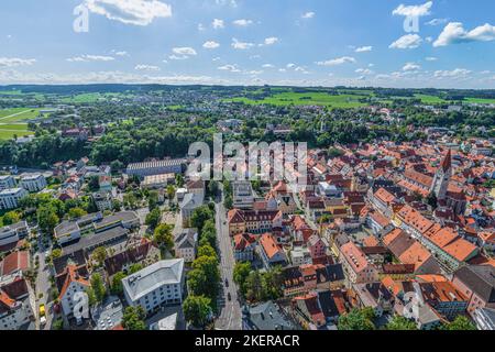 Luftaufnahme zu Kaufbeuren im östlichen Allgäu Stockfoto