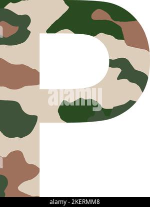 Englisches Alphabet Buchstabe P, Khaki-Stil isoliert auf weißem Hintergrund - Vektor-Illustration Stock Vektor