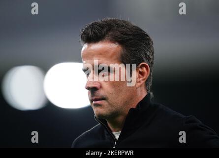 File Photo vom 13-11-2022 von Marco Silva, der hofft, dass alle Fulham-Spieler von der WM in einer idealen körperlichen Verfassung zurückkehren werden, um den Anforderungen der restlichen Saison gerecht zu werden. Ausgabedatum: Montag, 14. November 2022. Stockfoto