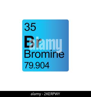 Brom chemisches Element von Mendeleejew Periodensystem auf blauem Hintergrund. Farbenfrohe Vektordarstellung – zeigt Anzahl, Symbol, Namen und Atomgewicht an. Stock Vektor