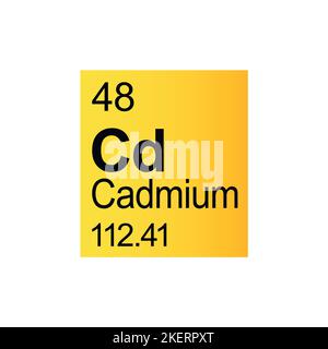 Cadmium chemisches Element von Mendeleeev Periodensystem auf gelbem Hintergrund. Farbenfrohe Vektordarstellung – zeigt Anzahl, Symbol, Namen und Atomgewicht an Stock Vektor