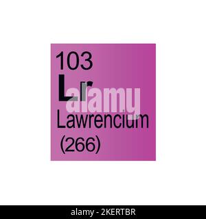 Lawrencium chemisches Element von Mendeleejew Periodensystem auf rosa Hintergrund. Farbenfrohe Vektordarstellung – zeigt Anzahl, Symbol, Namen und Atomgewicht an Stock Vektor