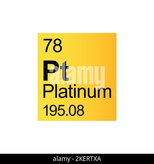 Platin-chemisches Element des Mendelejew Periodensystems auf gelbem Hintergrund. Farbenfrohe Vektordarstellung – zeigt Anzahl, Symbol, Namen und Atomgewicht an Stock Vektor
