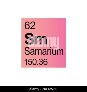 Samarium chemisches Element von Mendeleejew Periodensystem auf rosa Hintergrund. Stock Vektor