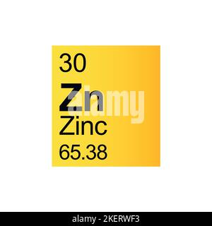 Zink-chemisches Element von Mendeleejew Periodensystem auf gelbem Hintergrund. Stock Vektor