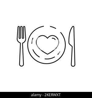 Love Plate Vektor-Symbol in linearen, Umriss-Symbol isoliert auf weißem Hintergrund Stock Vektor