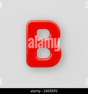 3D Roter Kunststoff-Großbuchstabe B mit einer glänzenden Oberfläche auf grauem Grund. Stock Vektor