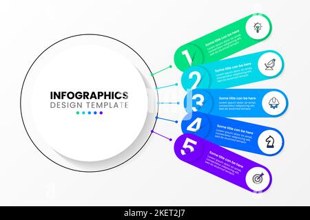Infografik-Vorlage mit Symbolen und 5 Optionen oder Schritten. Kreis. Kann für Workflow-Layout, Diagramm, Banner, webdesign verwendet werden. Vektorgrafik Stock Vektor