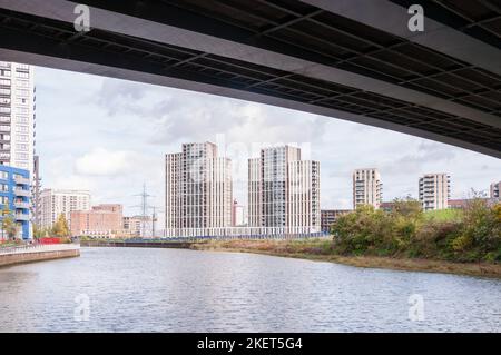 Die untere Brücke über die Lea-Brücke (A1020), Canning Town, london Stockfoto