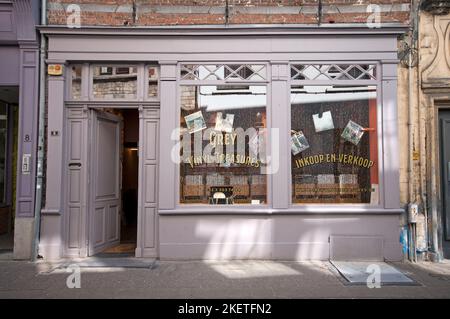 Grey Vinyl Treasures Plattenladen in der Korte Nieuwstraat 6, Antwerpen (Flandern), Belgien Stockfoto