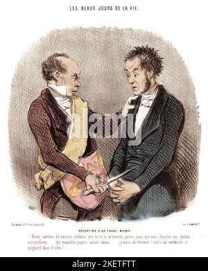 Freimaurerei - Reception d'un Franc-Macon, 1846. Von „Les Beaux Jours de la Vie“ von Honore Daumier (1808 - 1879) Stockfoto