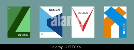 Set aus Deckblättern, 2D Plakaten, geometrische vertikale Hintergründe. Vorlage aus flacher Broschüre, Broschüre, geometrisches Muster. Vektorkomposition Stock Vektor