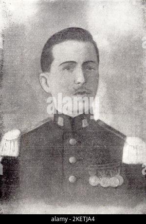 Porträt von Luis Carlos Prestes. Brasilien, 1920s. Luís Carlos Prestes (1898 – 1990) war ein brasilianischer Revolutionär und Politiker, der von 1943 bis 1980 als Generalsekretär der Kommunistischen Partei Brasiliens und von 1946 bis 1948 als Senator des Bundesbezirks fungierte. Prestes, einer der führenden Kommunisten Brasiliens, wurde von vielen als eine der charismatischsten und tragischsten Persönlichkeiten Brasiliens angesehen, was seine Führung der tenente-Revolte von 1924 und seine anschließende Arbeit mit der brasilianischen kommunistischen Bewegung betrachtete. Die Expedition von 1924 brachte Prestes den Spitznamen „der Ritter der Hoffnung“ ein. Stockfoto