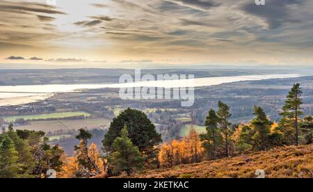 Fyrish Monument Alness Scotland Blick über den Cromarty Firth zur Cromarty Bridge im Herbst Stockfoto