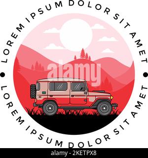 Geländewagen vor der Berglandschaft Stock Vektor