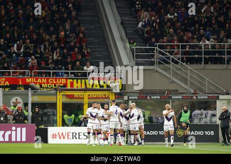 Mailand, Italien. 13.. November 2022. Italien, Mailand, 13 2022. november: Antonin Barak (Mittelfeldspieler Fiorentina) punktet und feiert das 1-1-Tor bei 28' während des Fußballspiels AC MILAN vs FIORENTINA, Serie A Tim 2022-2023 day15 San Siro Stadium (Foto von Fabrizio Andrea Bertani/Pacific Press/Sipa USA) Kredit: SIPA USA/Alamy Live News Stockfoto