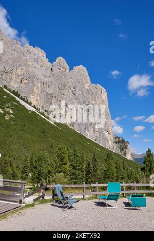 Panoramen der Alpe Ciampedie, Vigo di Fassa, Val di Fassa, Trient, Trentino Alto Adige, Italien Stockfoto