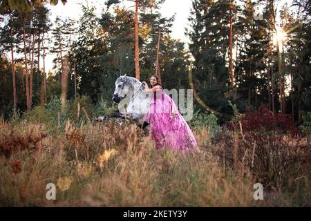 Lusitano mit Frau Stockfoto