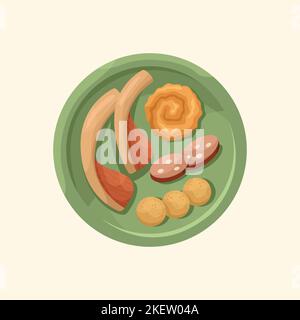 Vektor-Illustration eines skandinavischen Gerichts - pinnekjott. Küche für Neujahr und Weihnachten. Flacher Style. Stock Vektor