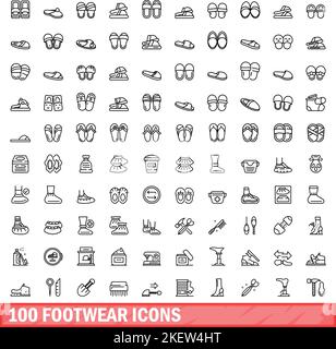 100 Schuhe Icons Set. Skizzieren Sie die Abbildung von 100 Schuhen Symbole Vektor-Set isoliert auf weißem Hintergrund Stock Vektor