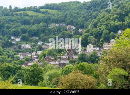 Luftaufnahme des Dorfes, Matlock Bath (Peak District), Derbyshire, England, Großbritannien Stockfoto
