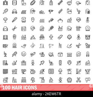 100 Haarsymbole eingestellt. Skizzieren Sie die Darstellung von 100 Haarsymbolen Vektorset isoliert auf weißem Hintergrund Stock Vektor