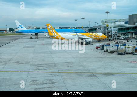 Changi International Airport in Singapur. Der Flughafen Changi bedient mehr als 100 Fluggesellschaften, die 6.100 wöchentliche Flüge von Singapur zu über 22 Unternehmen anbieten Stockfoto