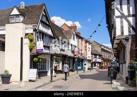 Worcester Friar Street Geschäfte und Geschäfte auf der alten Fachwerkstraße im Stadtzentrum von Worcester Worcestershire England GB Europa Stockfoto