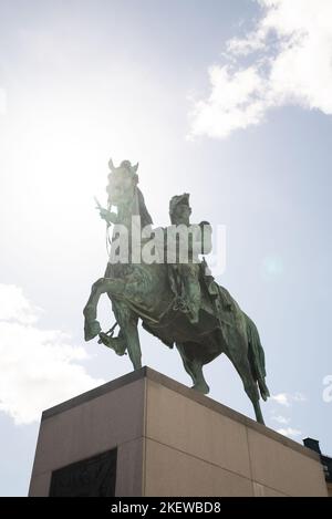 Karl XIV. Johns Statue (Karl XIV Johans Ryttarstaty), Karl Johans Torg, Stockholm, Schweden. (König von Schweden und Norwegen) (Kung AV Sverige och Norge) Stockfoto