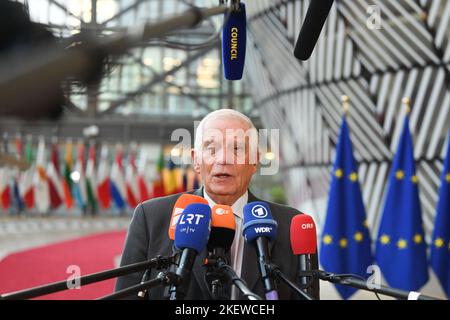 Brüssel, Italien. 14.. November 2022. Belgien, Brüssel - N0vember 14, 2022 hoher Vertreter der EU für Außen- und Sicherheitspolitik des Europäischen Rates Josep Borrell Fontelles nur für die redaktionelle Verwendung Kredit: Unabhängige Fotoagentur/Alamy Live News Stockfoto