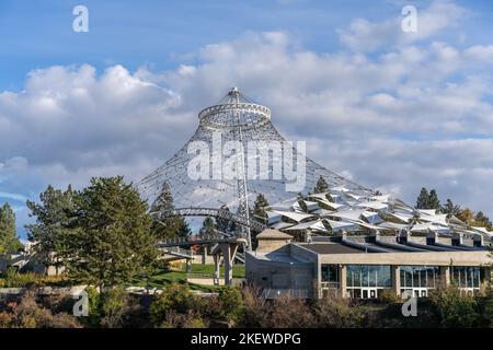 Der Austragungsort der Weltausstellung 1974, Spokane, Washington, ist die kleinste Stadt, in der die Weltausstellung jemals stattfindet. Stockfoto