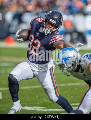 Chicago, IL, USA. 13.. November 2022. Chicago bears #32 David Montgomery in Aktion während eines Spiels gegen die Detroit Lions in Chicago, IL. Mike Wulf/CSM/Alamy Live News Stockfoto