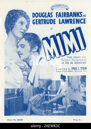 DOUGLAS FAIRBANKS Jr. und GERTRUDE LAWRENCE in MIMI 1935 Regisseur PAUL L. STEIN nach dem Roman La Vie de Boheme von Henri Murger Musik und Texte von Puccini Kostümdesign Doris Zinkeisen Associated British Picture Corporation (ABPC) / British International Picters / Wardour Films Stockfoto