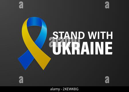 Stehe mit der Ukraine. Anti war Call mit dem Smbol des Friedens mit blauem und gelbem Seidenband. Farben Der Ukrainischen Flagge. Kampf, Protest, Unterstützung Der Ukraine Stock Vektor