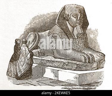 Ein viktorianischer Stich einer ägyptischen Sphinx im Louvre, Paris, Frankreich ---- Une Gravure victorienne d’un sphinx égyptien au musée du Louvre, Paris, Frankreich ---- نقش فيكتوري لأبي الهول المصري في متحف اللوفر، باريس، فرنسا ---- Stockfoto