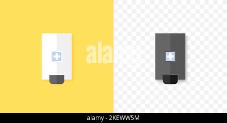 Händedesinfektionsmittel. Handwäsche. An der Wand montierter Spender. Trendiges Design. Vektorgrafik Stock Vektor