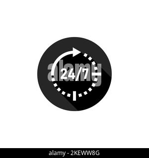 Symbol für 24-Stunden-Unterstützung. Symbol für Dauerdienste. 24/7 der Service ist 24h Stunden am Tag und 7 Tage die Woche geöffnet. Vektorgrafik Stock Vektor
