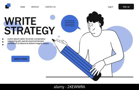 Schreiben Sie Strategie und Konzept für die Erstellung, Vermarktung und den Austausch von digitalen Inhalten Vektor Illustration Konzept. Content-Marketing-Werbung und -Kreati Stock Vektor