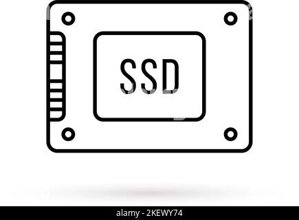 Schwarzes SSD-Symbol mit dünner Linie, isoliert auf Weiß Stock Vektor