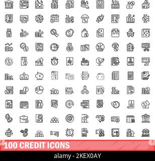 100 Credit-Symbole festgelegt. Skizzieren Sie die Darstellung von 100 Credit-Symbolen Vektor auf weißem Hintergrund isoliert gesetzt Stock Vektor