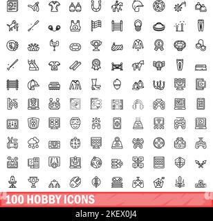 100 Hobby Icons Set. Skizzieren Illustration von 100 Hobby-Symbole Vektor-Set isoliert auf weißem Hintergrund Stock Vektor