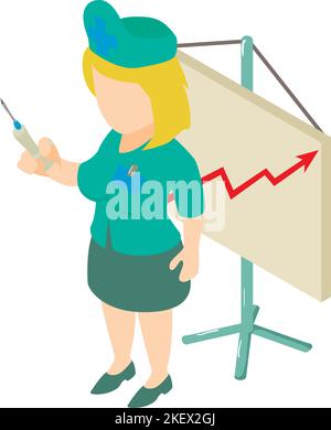 Isometrischer Vektor des Impfsymbols. Krankenschwester mit Spritze und Impfplan. Medizin- und Gesundheitskonzept Stock Vektor