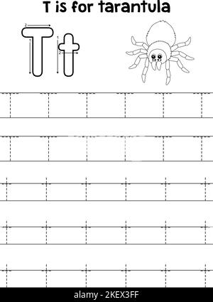 Tarantula Tier Verfolgung Buchstabe ABC Färbung T Stock Vektor