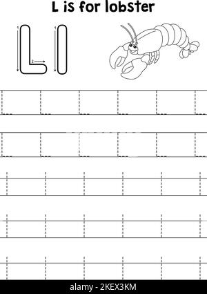 Hummer Tier Verfolgung Buchstabe ABC Färbung Seite L Stock Vektor