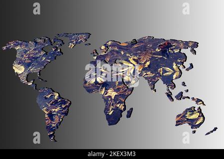 Etwa Weltkarte mit einem grauen Hintergrund dargestellt Stockfoto