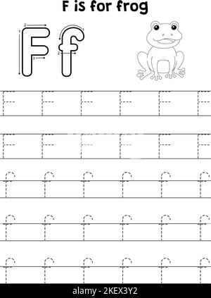 Frosch Tier Verfolgung Buchstabe ABC Färbung Seite F Stock Vektor